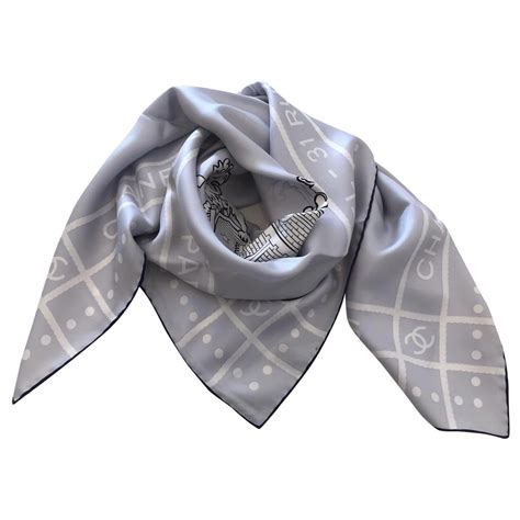 chanel scarf handkerchief gray|Chanel scarf sale.